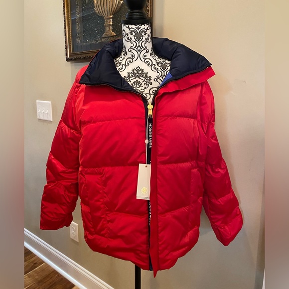 Tory Burch Reversible Blue/Red Puffer Jacket - Picture 3 of 11